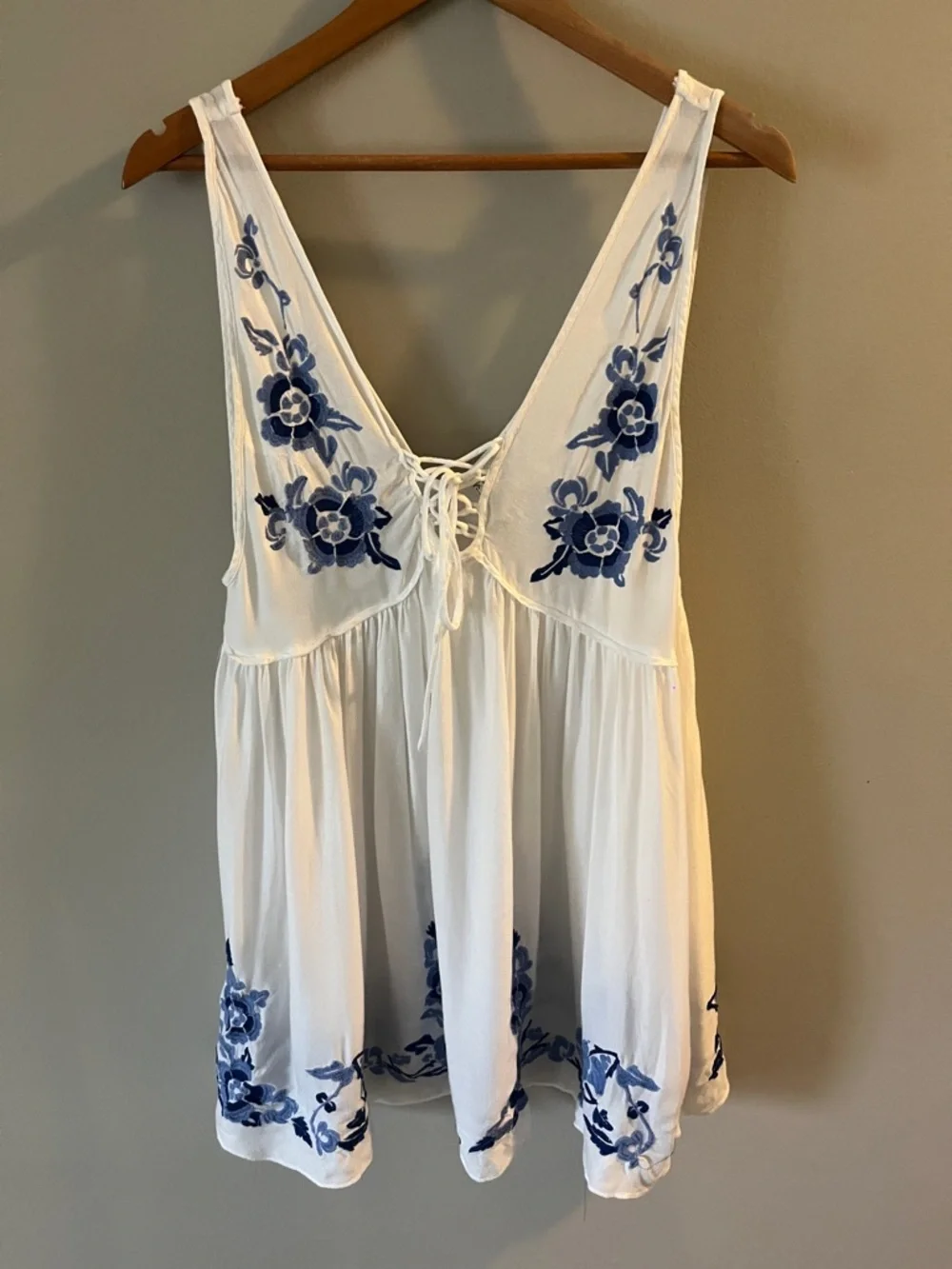 Free People White Backless Embroidered Floral Sundress with Blue Accents - Picture 1 of 2